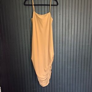 Superdown Tan Ruched Midi Slip Dress